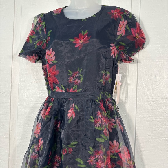 Rachel Parcell Black Orchard Floral Print Tulle Short Sleeve Dress Size 8 NWT - Picture 6 of 14